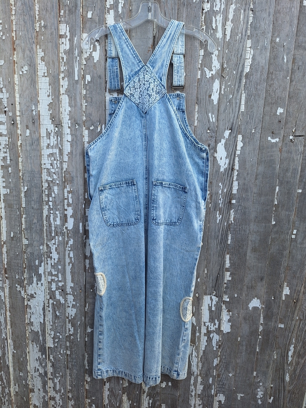easel Light Blue Denim Lace-Appliqué Overall Dress Size Large - Picture 5 of 8